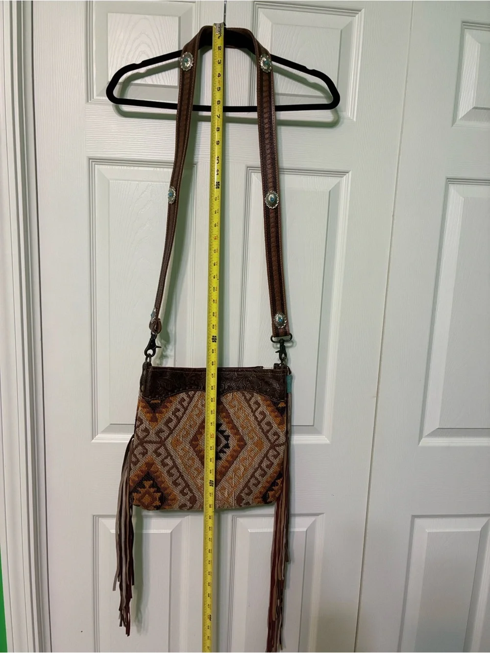 🌟Myra Bag Brown and Tan Southwestern Tapestry Crossbody with Fringe